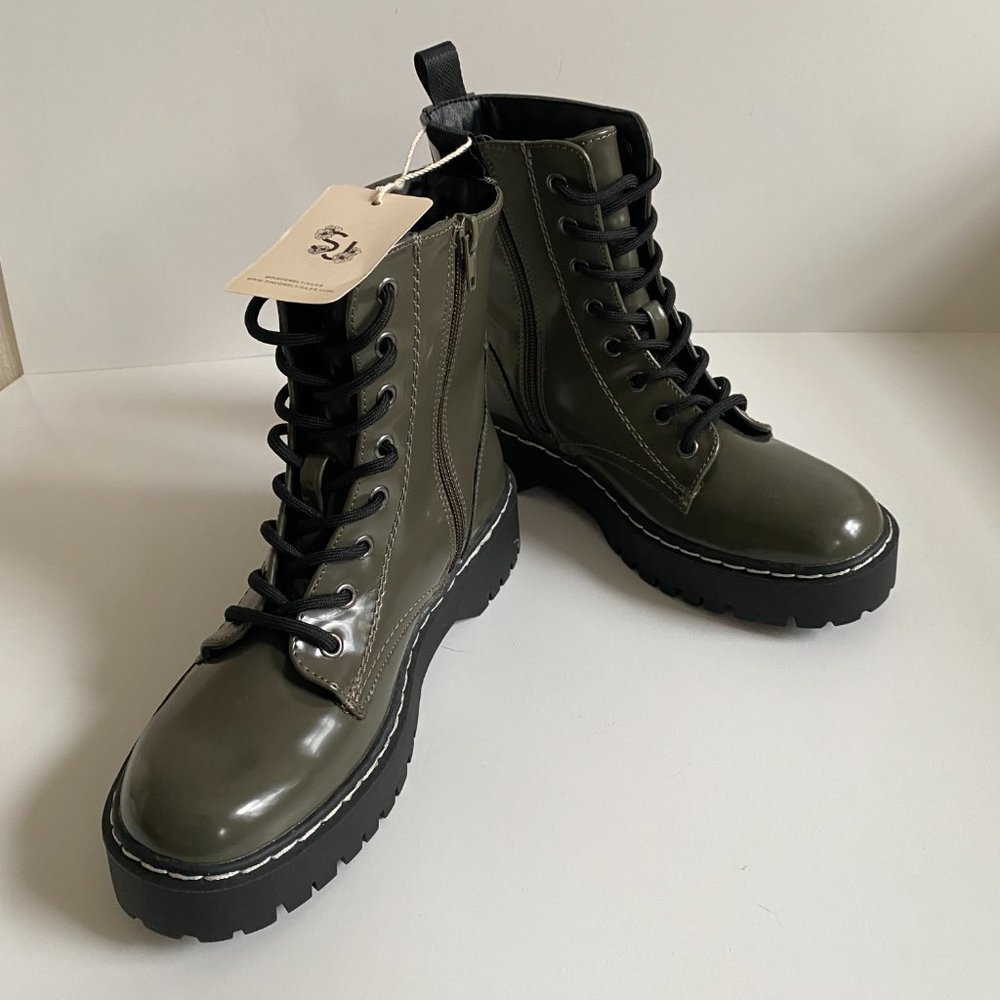 Sincerely Jules Harley Vegan Leather Olive Green Combat Boots Size 6.5 P3HA260P - Picture 3 of 11